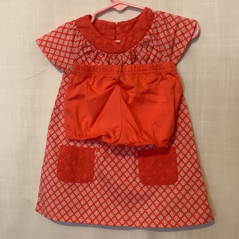 Girl’s Carter’s Orange White Lace Eyelet’s Trim with Undies A-Line 12M NWOT